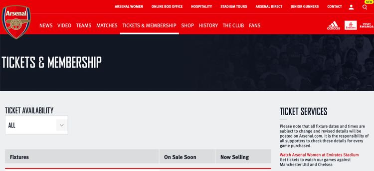 Arsenal tickets screenshot